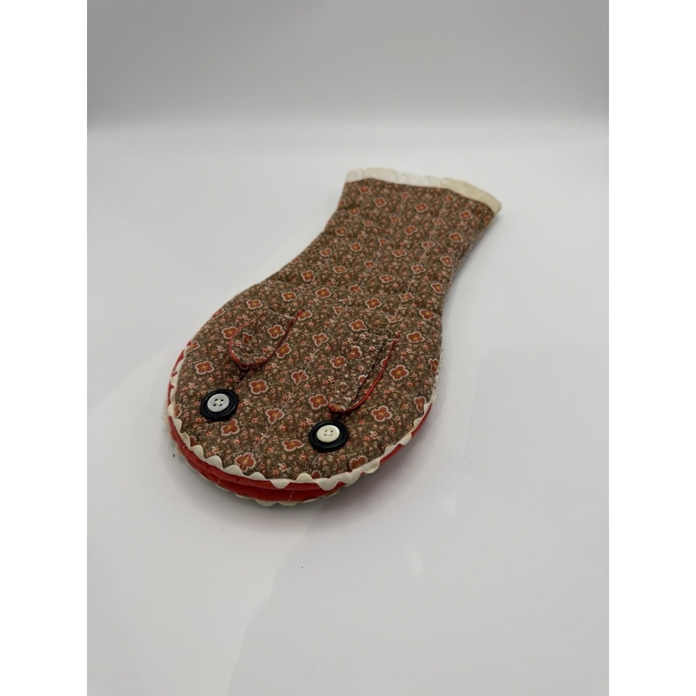 Handmade Quilted Animal Face Oven Mitt Brown Red Cotton Washable Adult